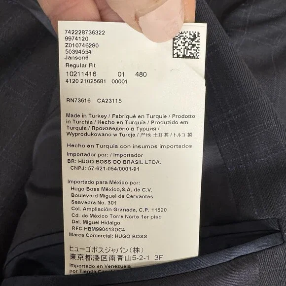 Hugo Boss Janson 6 Lanificio Tesse Biella Wool Navy Blue 2 Button Blazer Sz 42R - Picture 10 of 16
